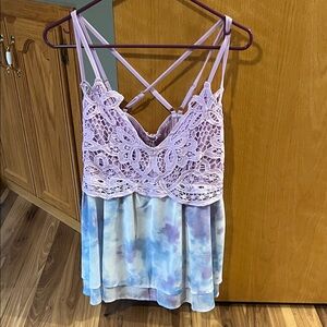 Lace Overlay Tie-Dye Top
